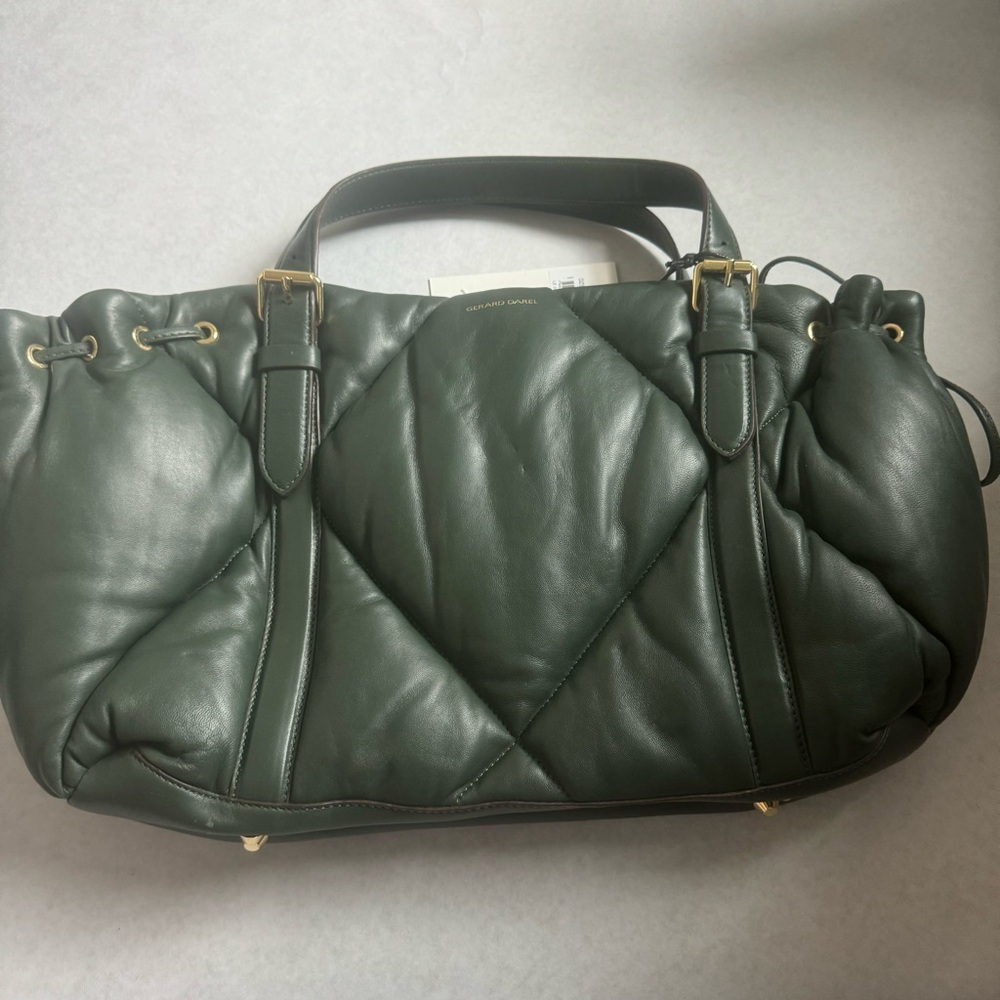 New GERARD DAREL  Le 24H Quilted Leather Shoulder Bag Dark Green Leather - Picture 7 of 12